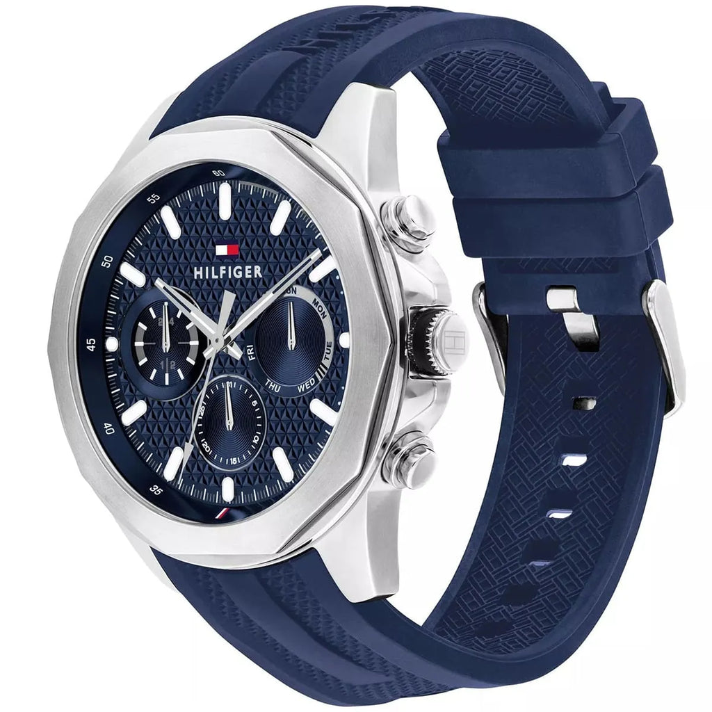 Tommy Hilfiger Lars 1710649 Silver Blue Dial Blue Rubber Men's Watch