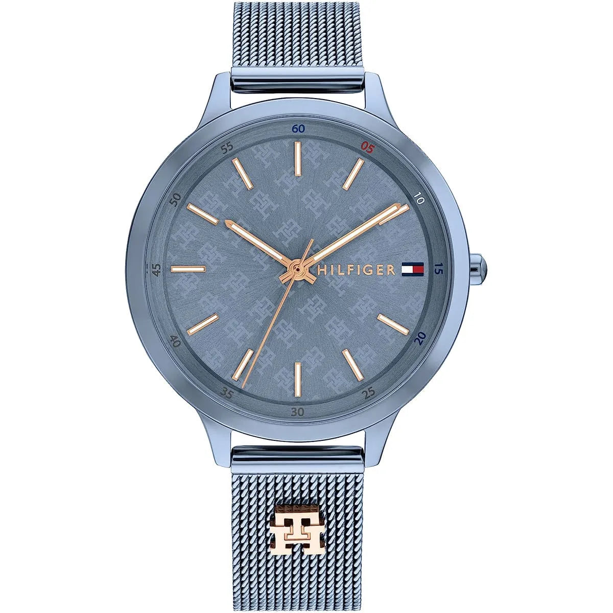 Tommy Hilfiger Iris 1782589 Slate Blue Mesh Rose Gold Accents Women's Watch