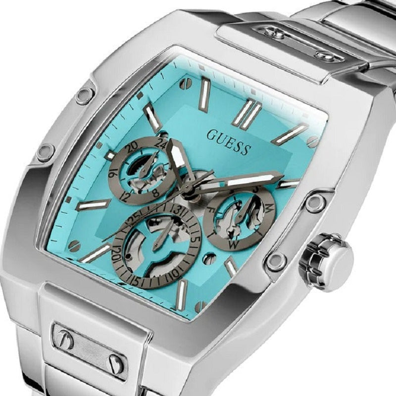 ساعة يد رجالية Guess Phoenix GW0456G4 باللون الفضي مع مينا أزرق فاتح