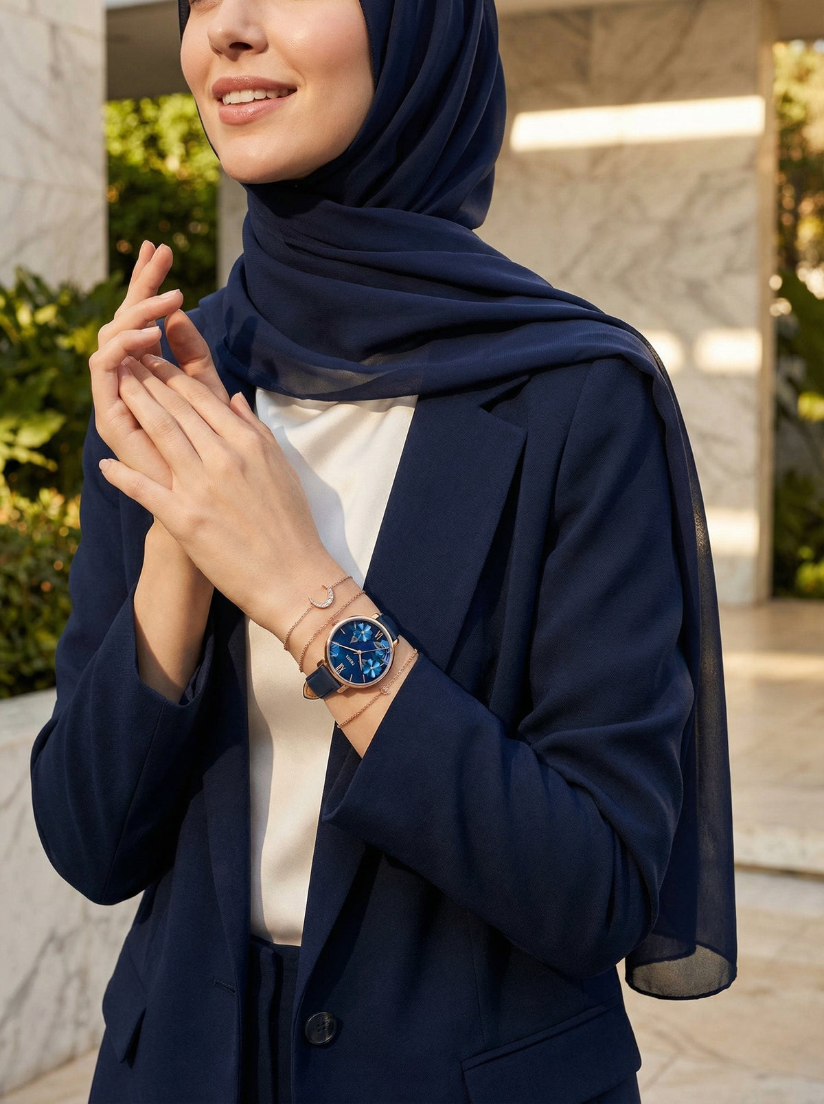 Fossil Carlie Mini ES4673 Floral Navy Leather Watch