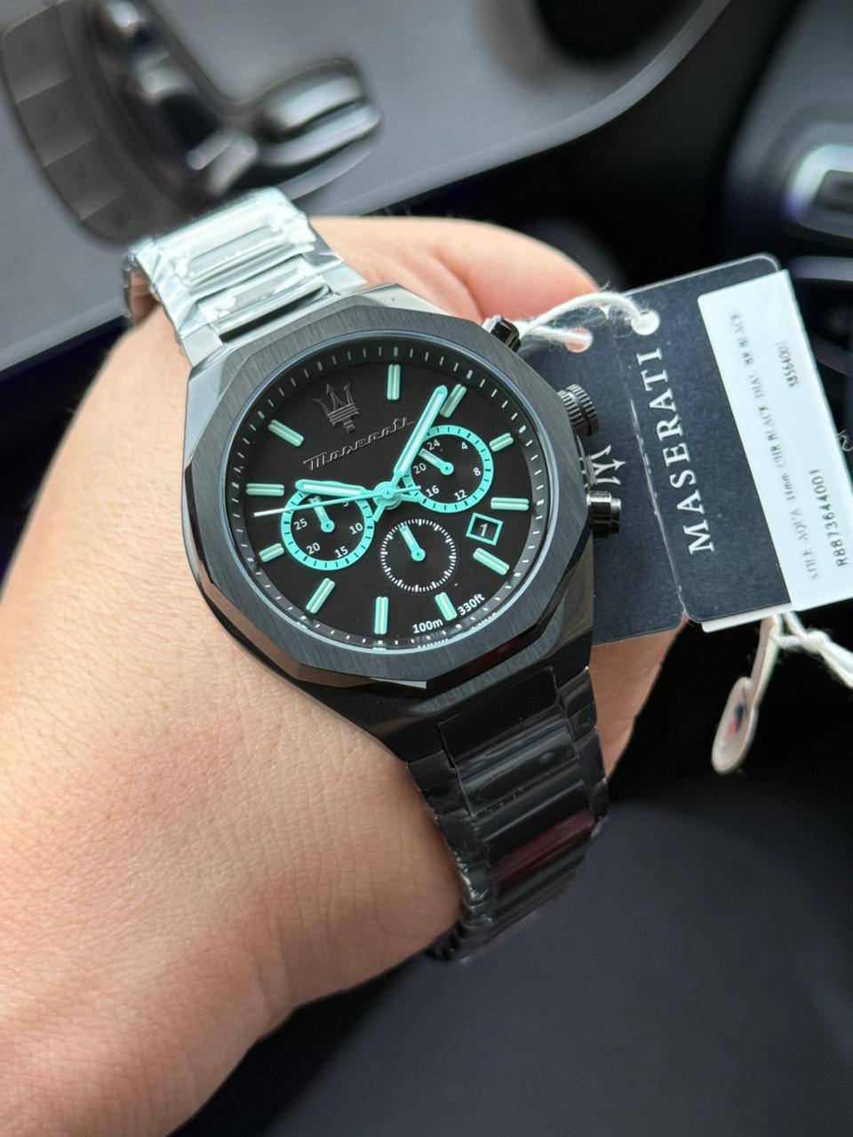 Maserati Stile R8873644001 Men's Black Steel Watch Aqua Accents