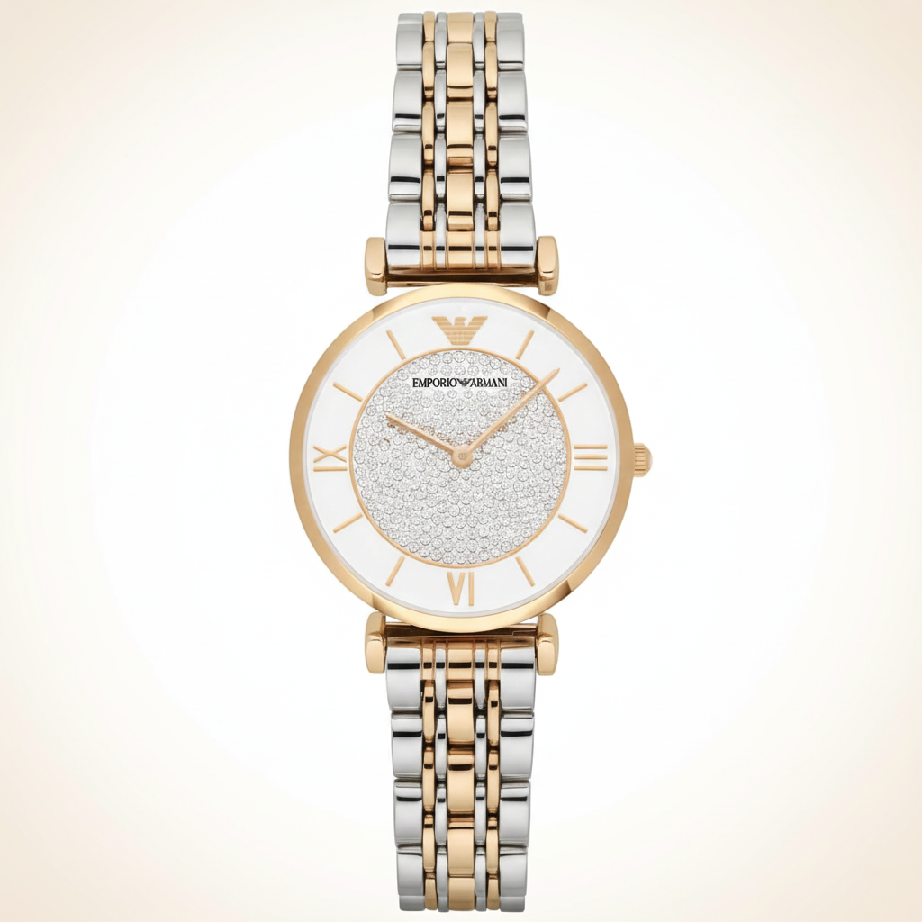 Emporio Armani AR2076 Women’s Crystal Dial Two-Tone Stainless Steel Gianni T-Bar Watch