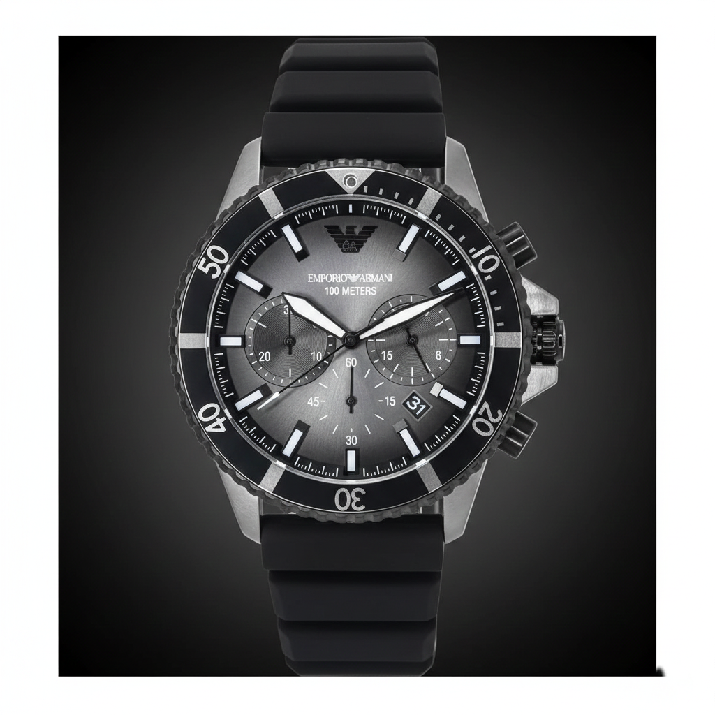 Emporio Armani AR11515 Men’s Black Dial Silicone Strap Diver Chronograph Watch