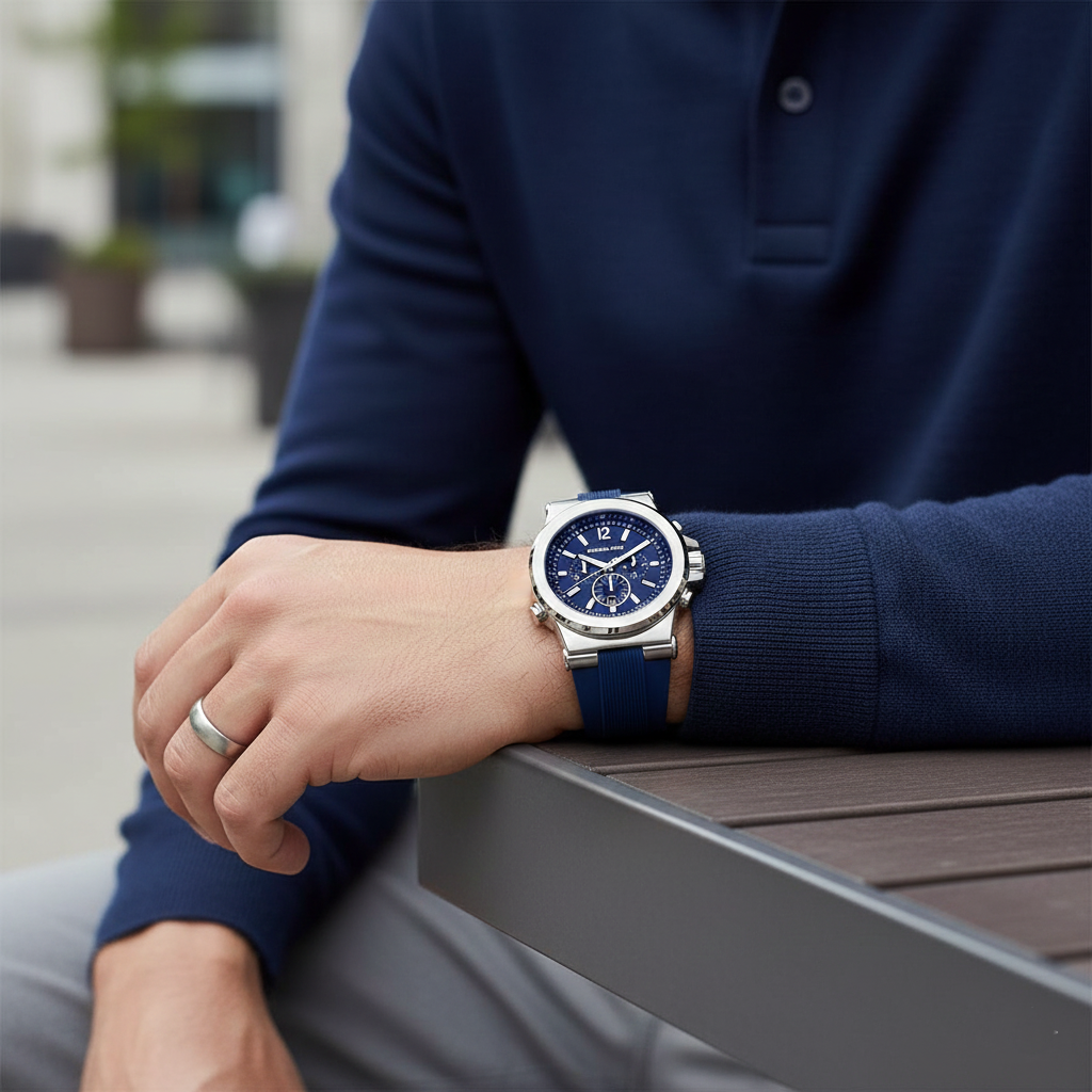 Michael Kors MK8303 Men’s Navy Blue Dial Blue Rubber Strap Chronograph Watch