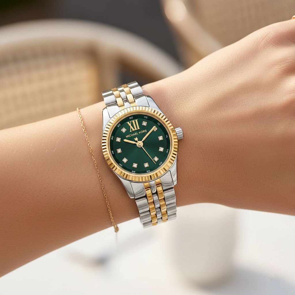 Michael Kors Lexington MK4986 Women’s Two-Tone Green Dial Multi-Function Watch