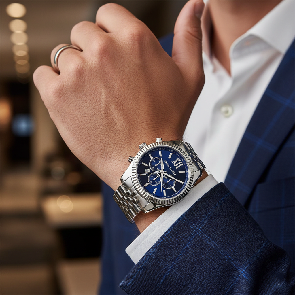 Michael Kors MK8280 Men’s Blue Dial Silver Stainless Steel Lexington Chronograph Watch