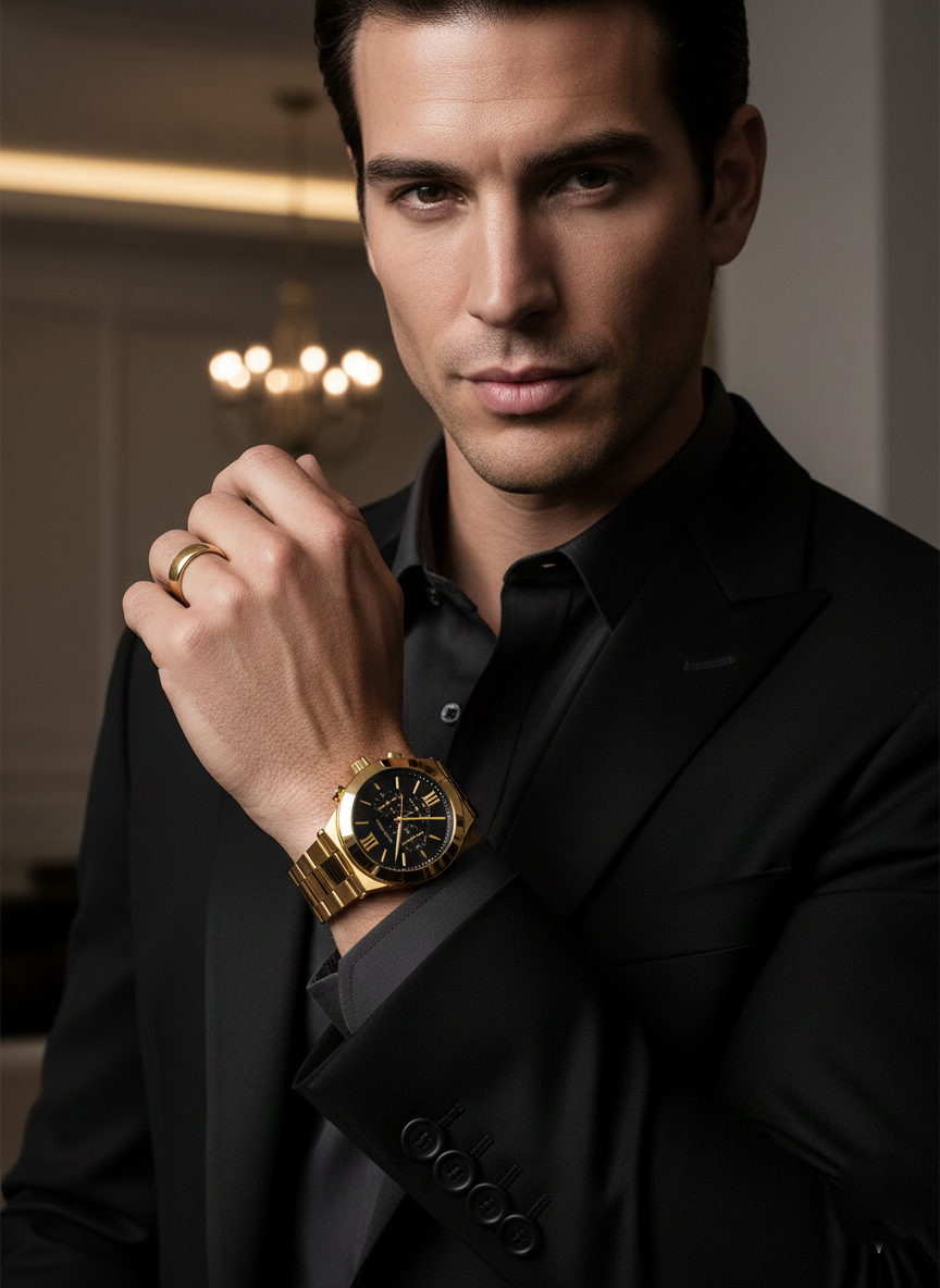 Michael Kors MK9220 Men’s Black Dial Gold Stainless Steel Billie Chronograph Watch