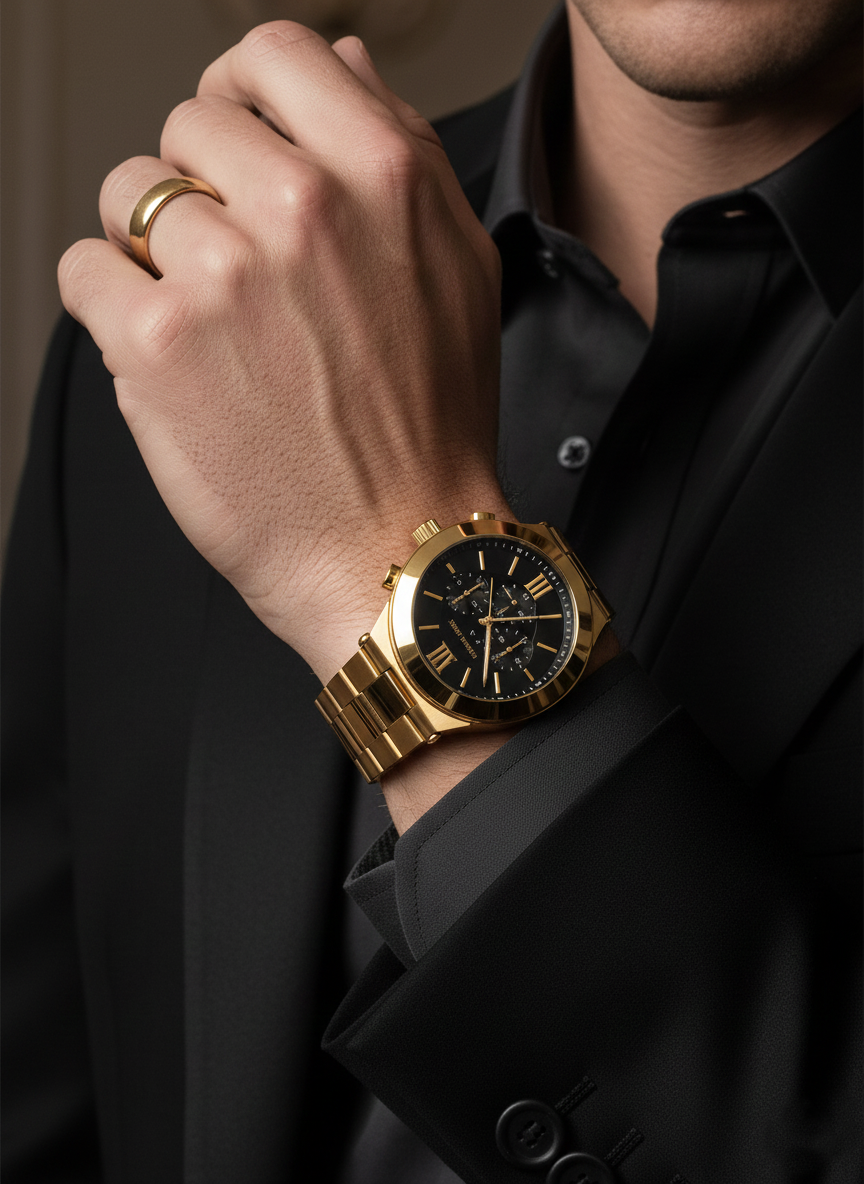 Michael Kors MK9220 Men’s Black Dial Gold Stainless Steel Billie Chronograph Watch