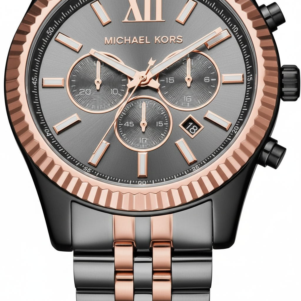 Michael Kors MK8561 Men’s Grey Dial Two-Tone Black Rose Gold Stainless Steel Lexington Chronograph Watch