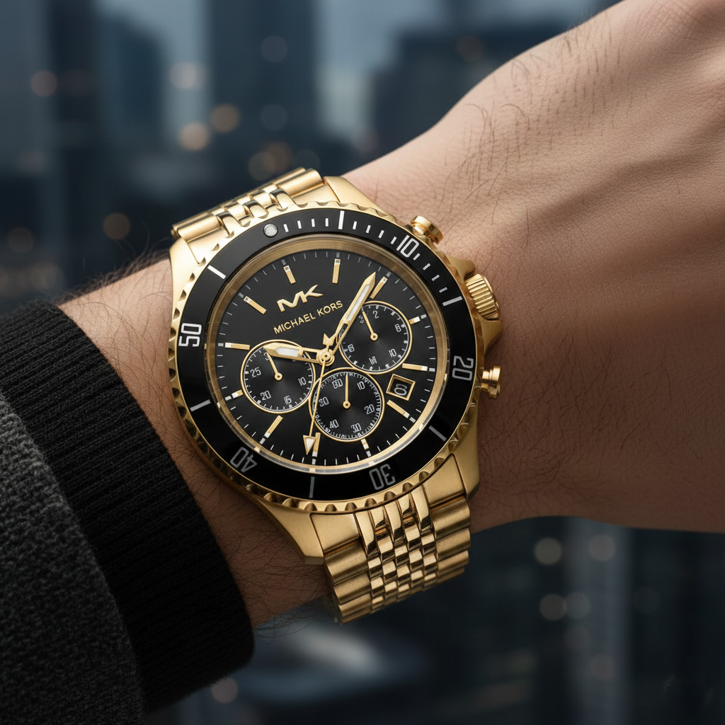 Michael Kors MK8726 Men’s Black Dial Gold Stainless Steel Bayville Chronograph Watch