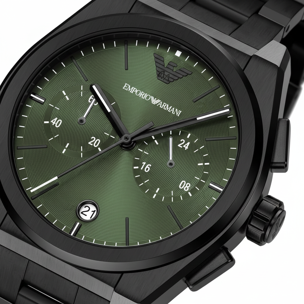 Emporio Armani AR11562 Men’s Green Dial Black Stainless Steel Federico Chronograph Watch