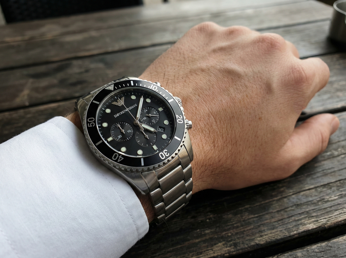 Emporio Armani AR11360 Diver Chronograph Black Dial Silver Stainless Steel Men's Watch