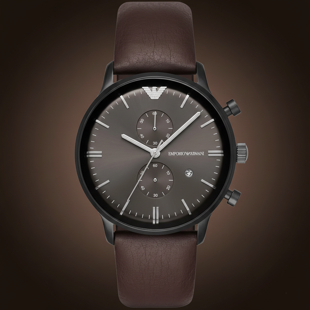Emporio Armani AR1932 Men’s Grey Dial Brown Leather Chronograph Watch