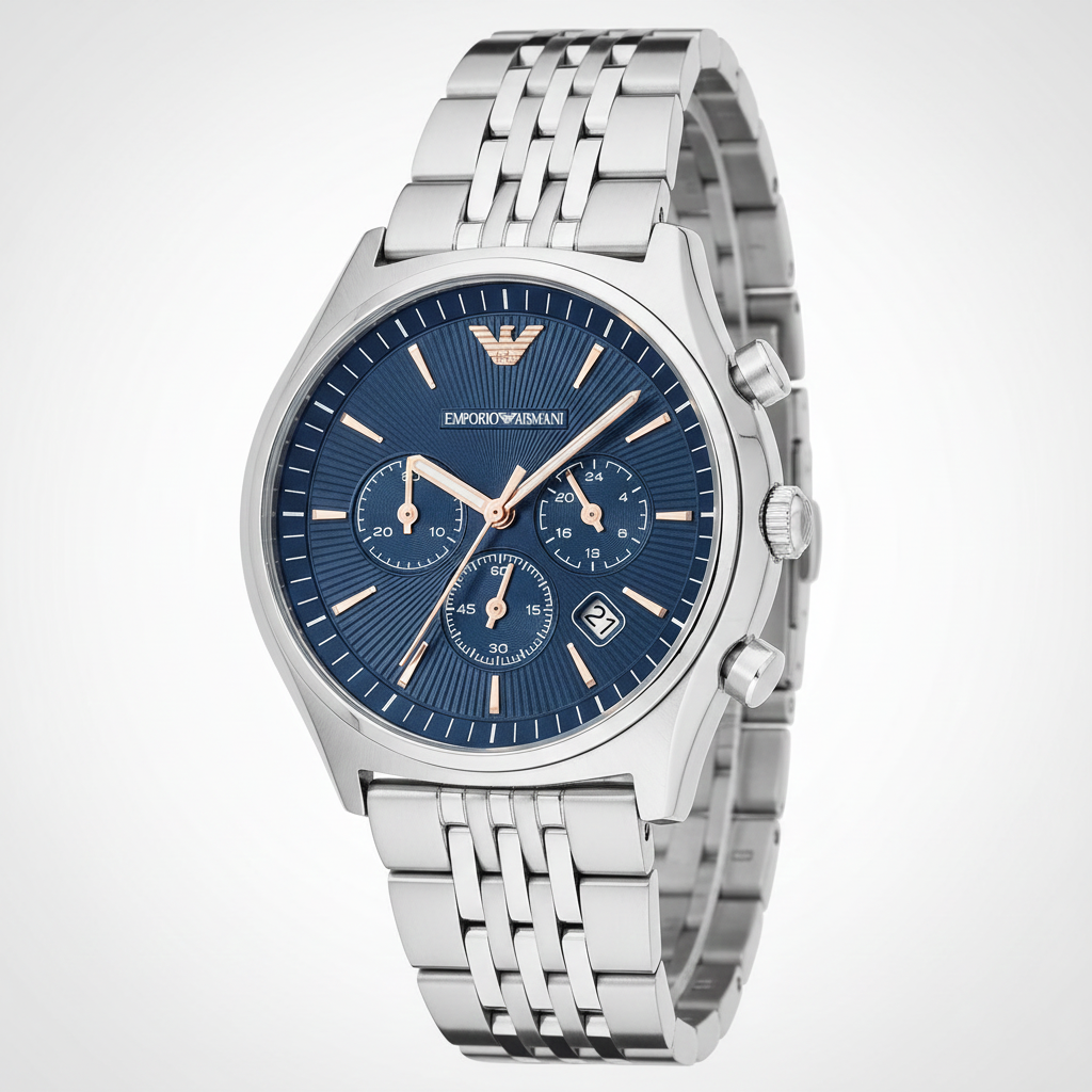Emporio Armani AR1974 Men’s Blue Dial Stainless Steel Zeta Chronograph Watch