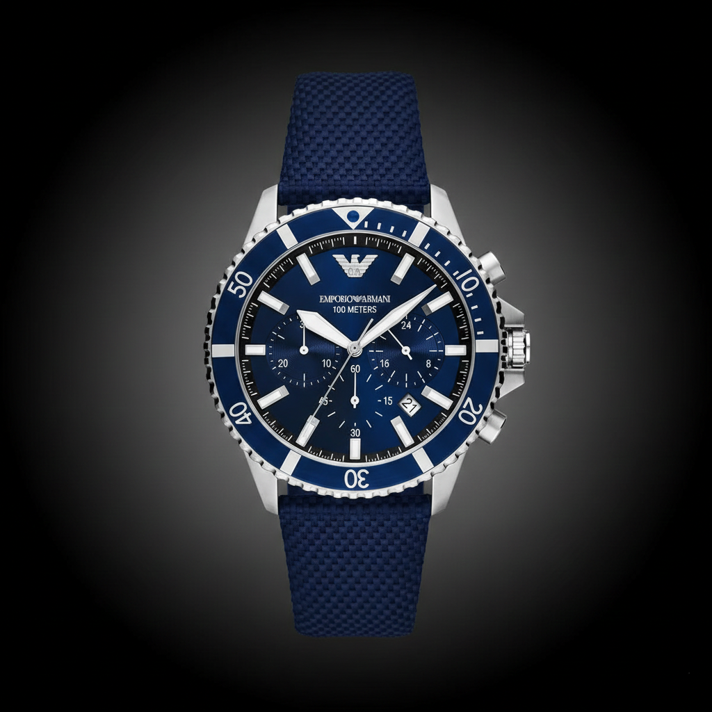 Emporio Armani AR11588 Men’s Blue Dial Fabric Strap Diver Chronograph Watch