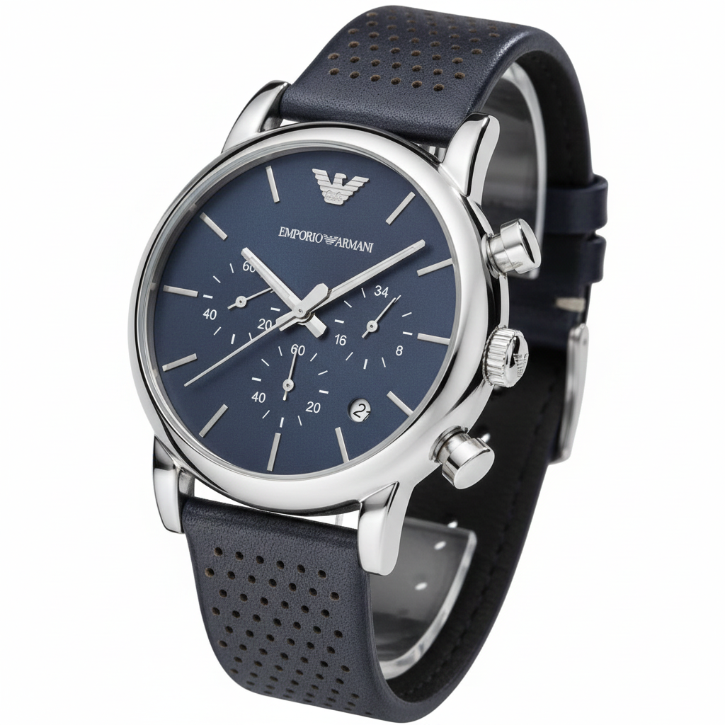 Emporio Armani AR1736 Men’s Blue Dial Blue Leather Chronograph Watch