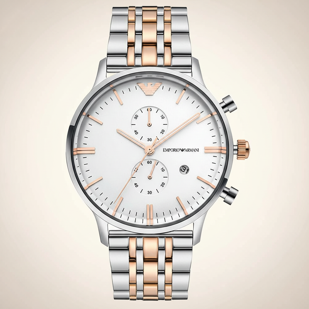 Emporio Armani AR0399 Men’s Silver Dial Two-Tone Stainless Steel Gianni Chronograph Watch