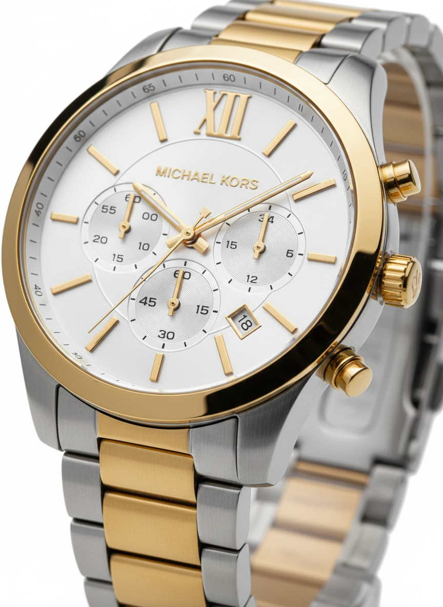 Michael Kors MK9221 Men’s White Dial Two-Tone Silver Gold Stainless Steel Billie Chronograph Watch