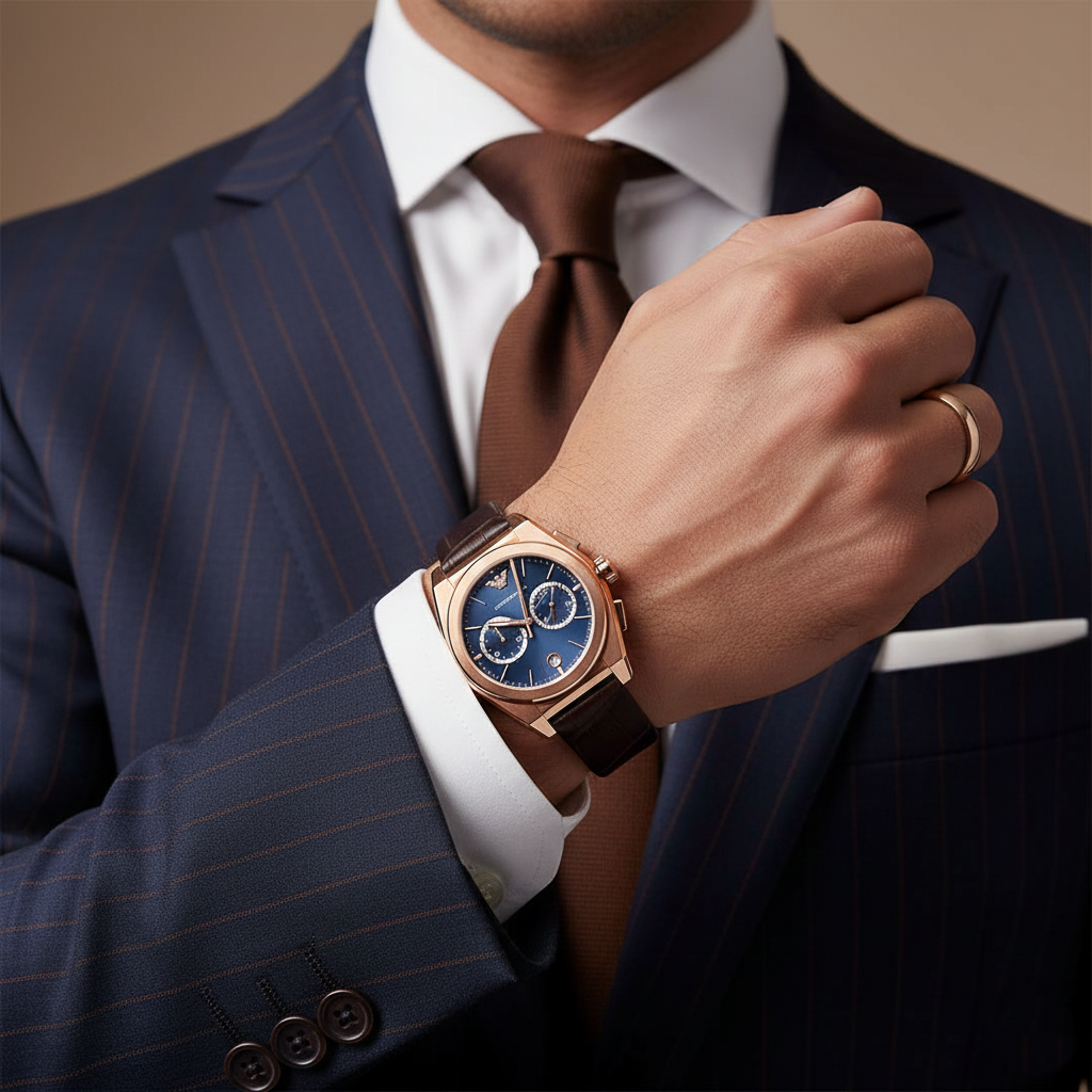 Emporio Armani AR11563 Men’s Blue Dial Brown Leather Federico Chronograph Watch