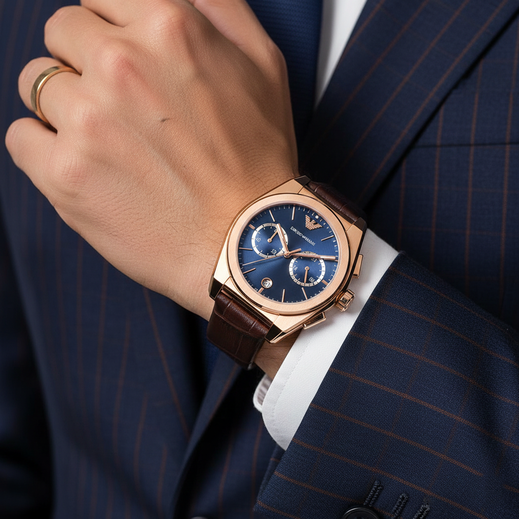 Emporio Armani AR11563 Men’s Blue Dial Brown Leather Federico Chronograph Watch