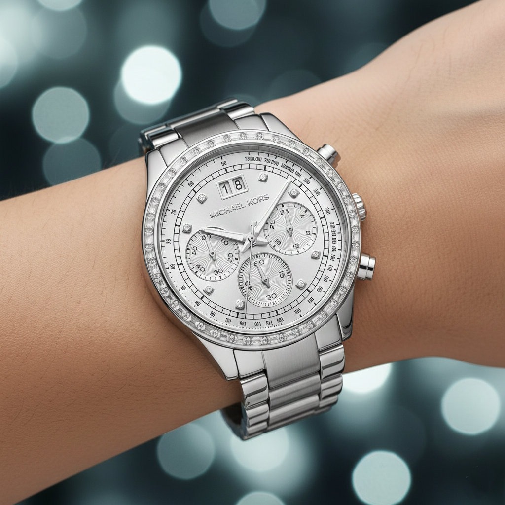 Michael Kors Brinkley MK6265 Women’s Silver Dial Stainless Steel Chronograph Watch