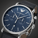 Emporio Armani AR11105 Men’s Blue Dial Black Leather Aviator Chronograph Watch