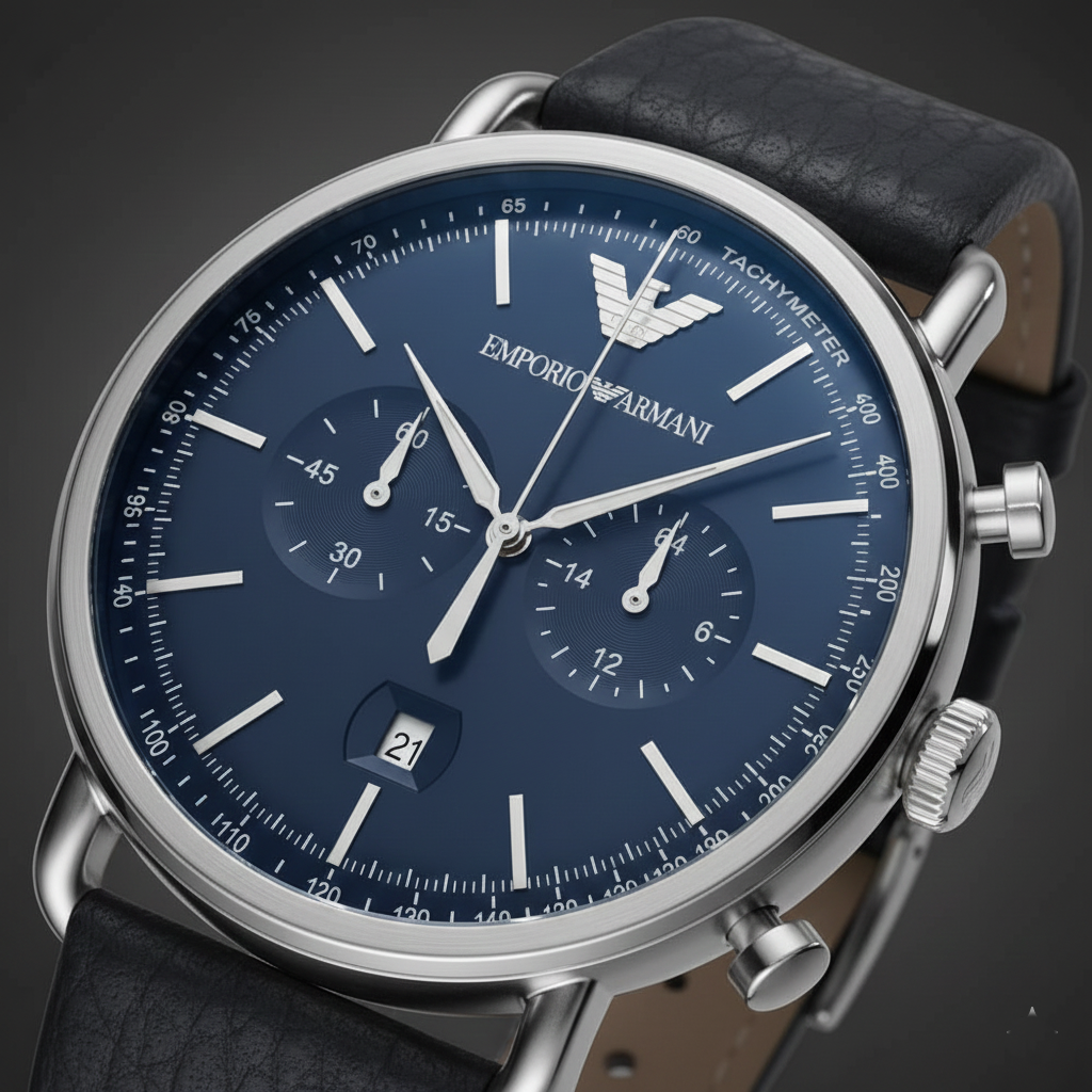 Emporio Armani AR11105 Men’s Blue Dial Black Leather Aviator Chronograph Watch