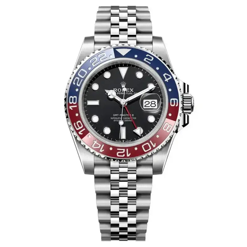 Rolex GMT-Master II "بيبسي" - مينا سوداء وإطار سيراميك أحمر وأزرق سوار جوبيلي
