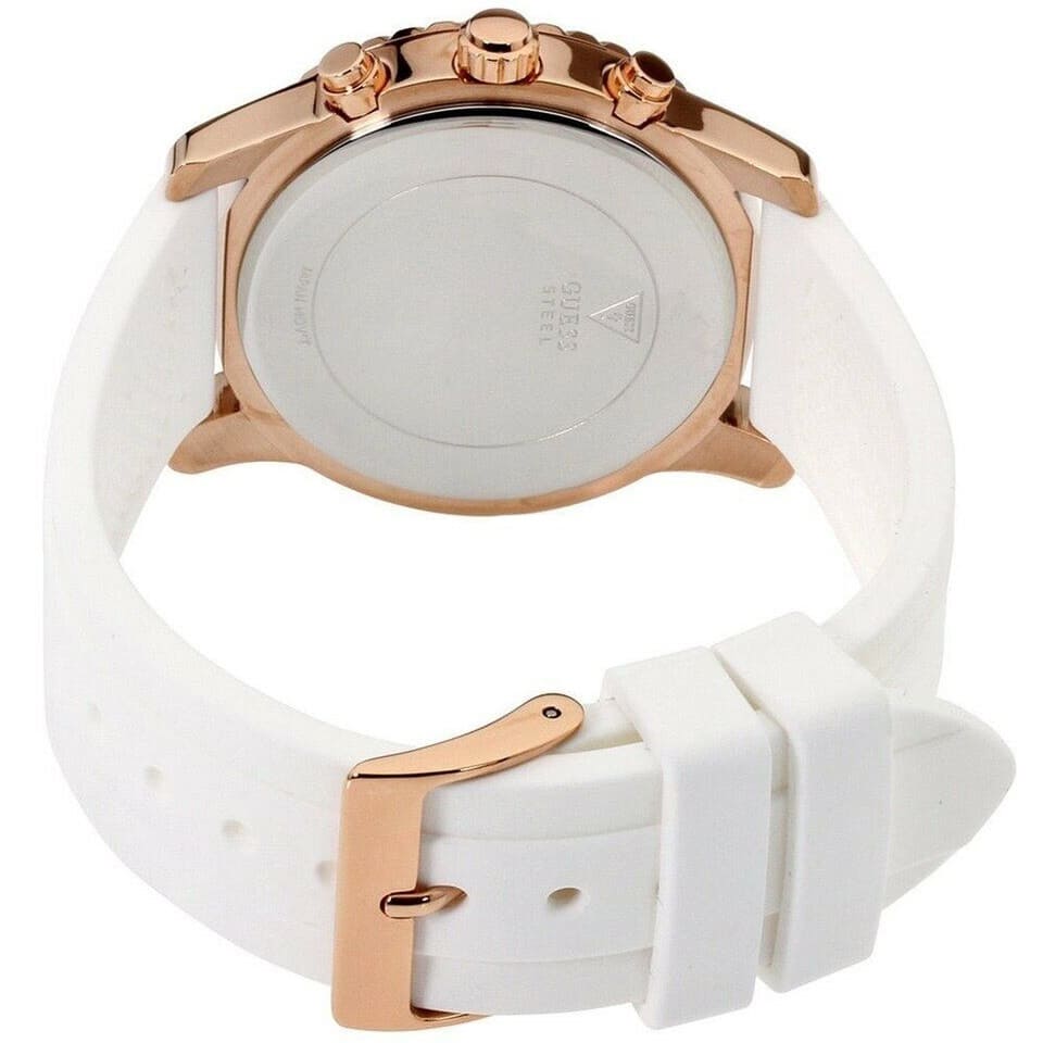 Guess Solar Multi-Function W1135L1 Rose Gold Case Crystal Bezel White Rubber Women's Watch