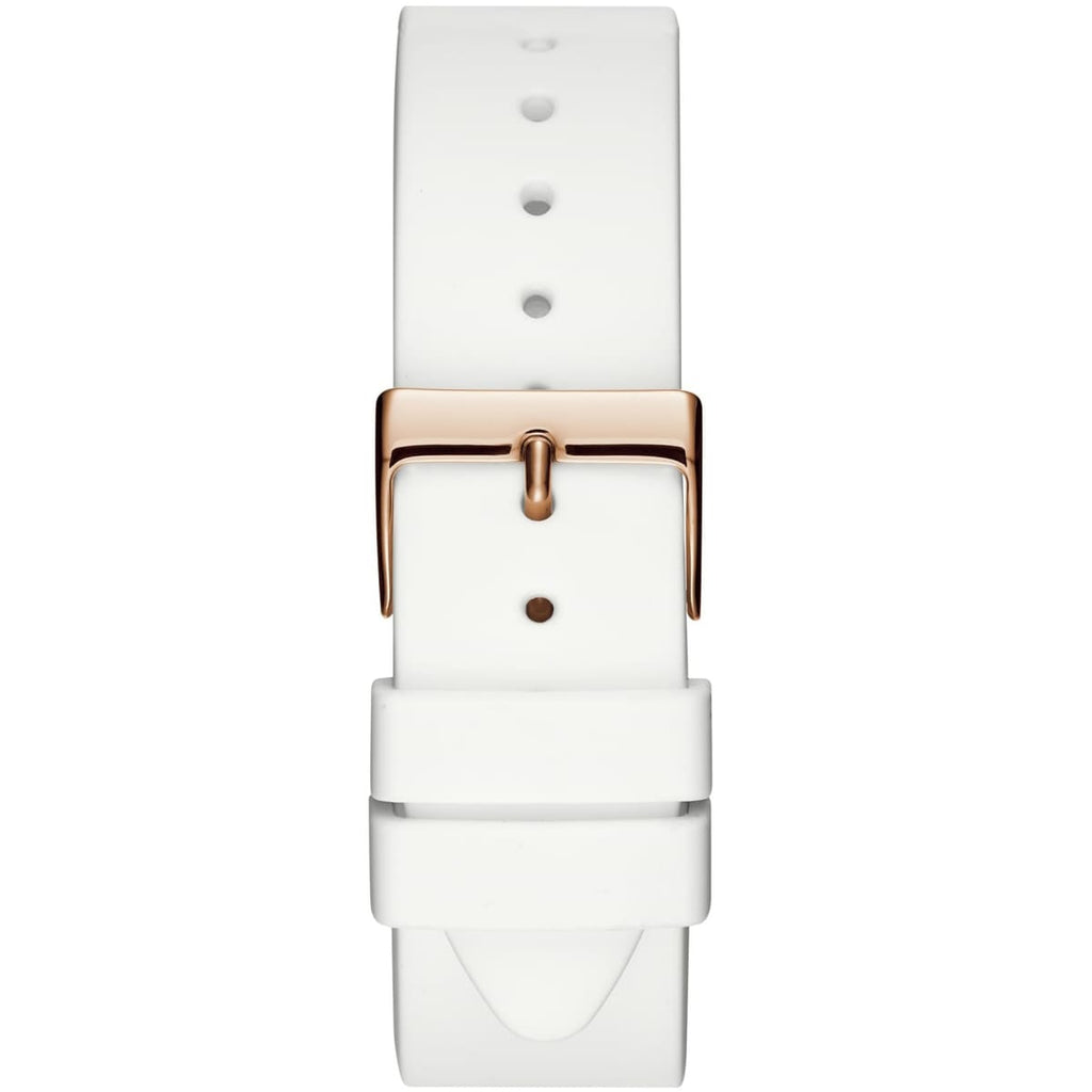 Guess Solar Multi-Function W1135L1 Rose Gold Case Crystal Bezel White Rubber Women's Watch