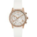Guess Solar Multi-Function W1135L1 Rose Gold Case Crystal Bezel White Rubber Women's Watch