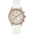 Guess Solar Multi-Function W1135L1 Rose Gold Case Crystal Bezel White Rubber Women's Watch