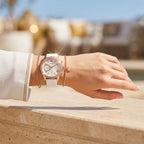 Guess Solar Multi-Function W1135L1 Rose Gold Case Crystal Bezel White Rubber Women's Watch