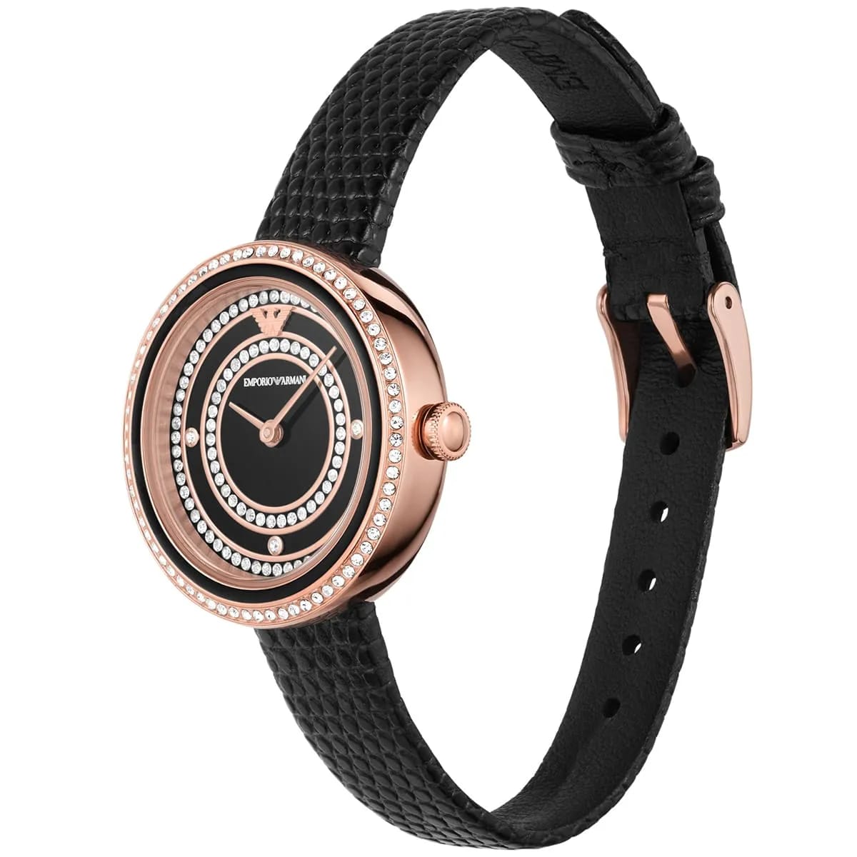 Emporio Armani AR11493 Women’s Black Dial Rose Gold Leather Rosa Watch