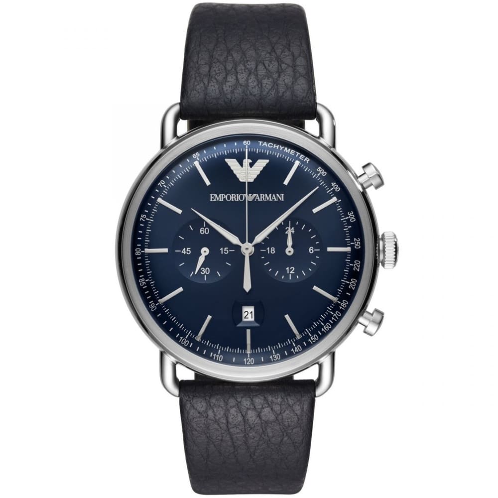 Emporio Armani AR11105 Men’s Blue Dial Black Leather Aviator Chronograph Watch