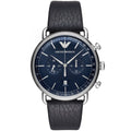 Emporio Armani AR11105 Men’s Blue Dial Black Leather Aviator Chronograph Watch