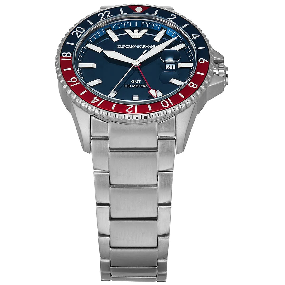 Emporio Armani Diver AR11590 GMT Pepsi Bezel Blue Dial Watch