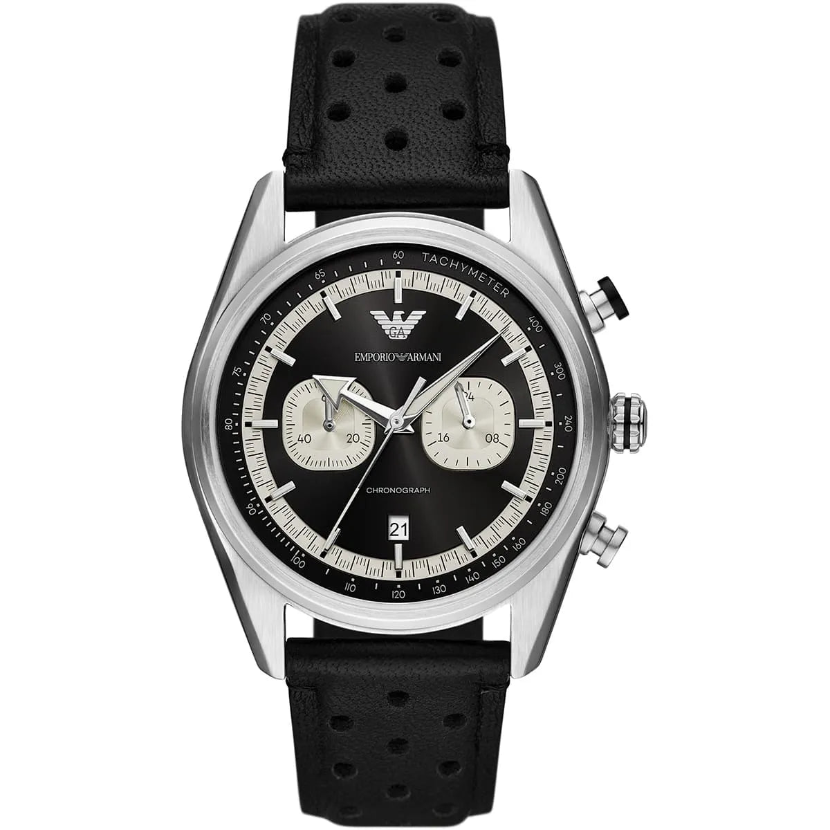 Emporio Armani Racer AR11635 Silver-Tone Black Dial Leather Men's Watch