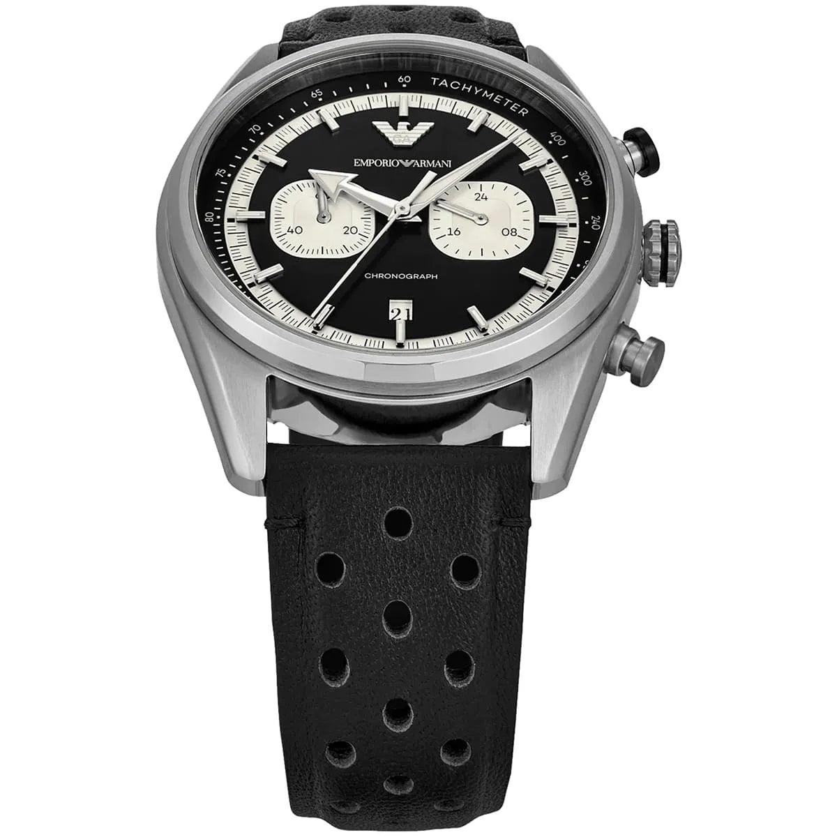 Emporio Armani Racer AR11635 Silver-Tone Black Dial Leather Men's Watch