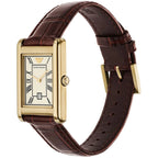 Emporio Armani Gino AR11665 Gold-Tone Rectangular Watch with Brown Leather