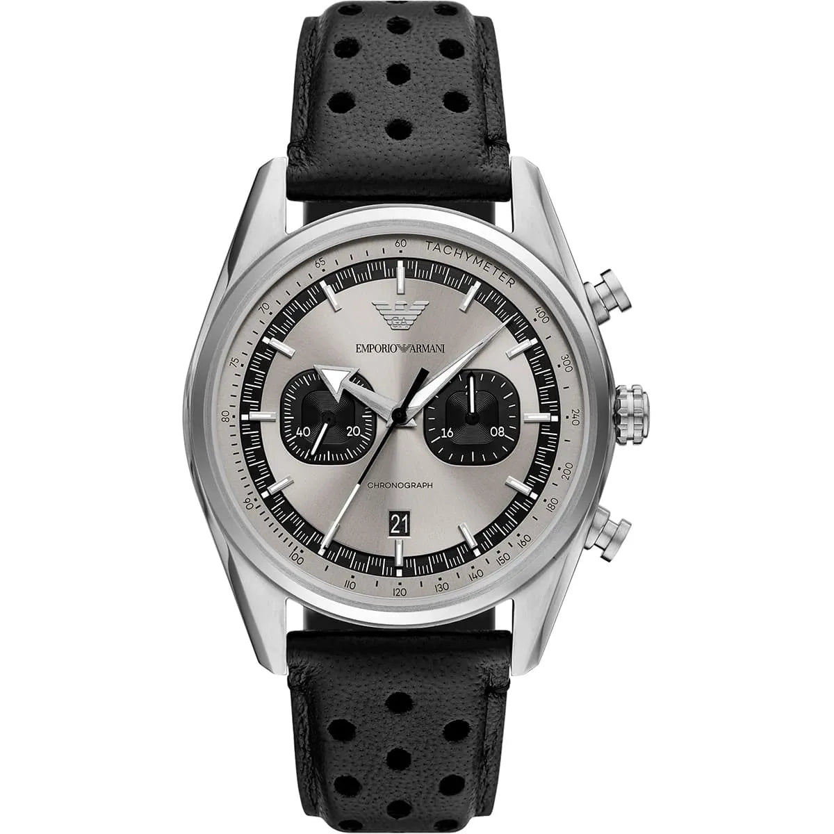 Emporio Armani Racer AR11677 Silver Dial Perforated Leather Men's Watch