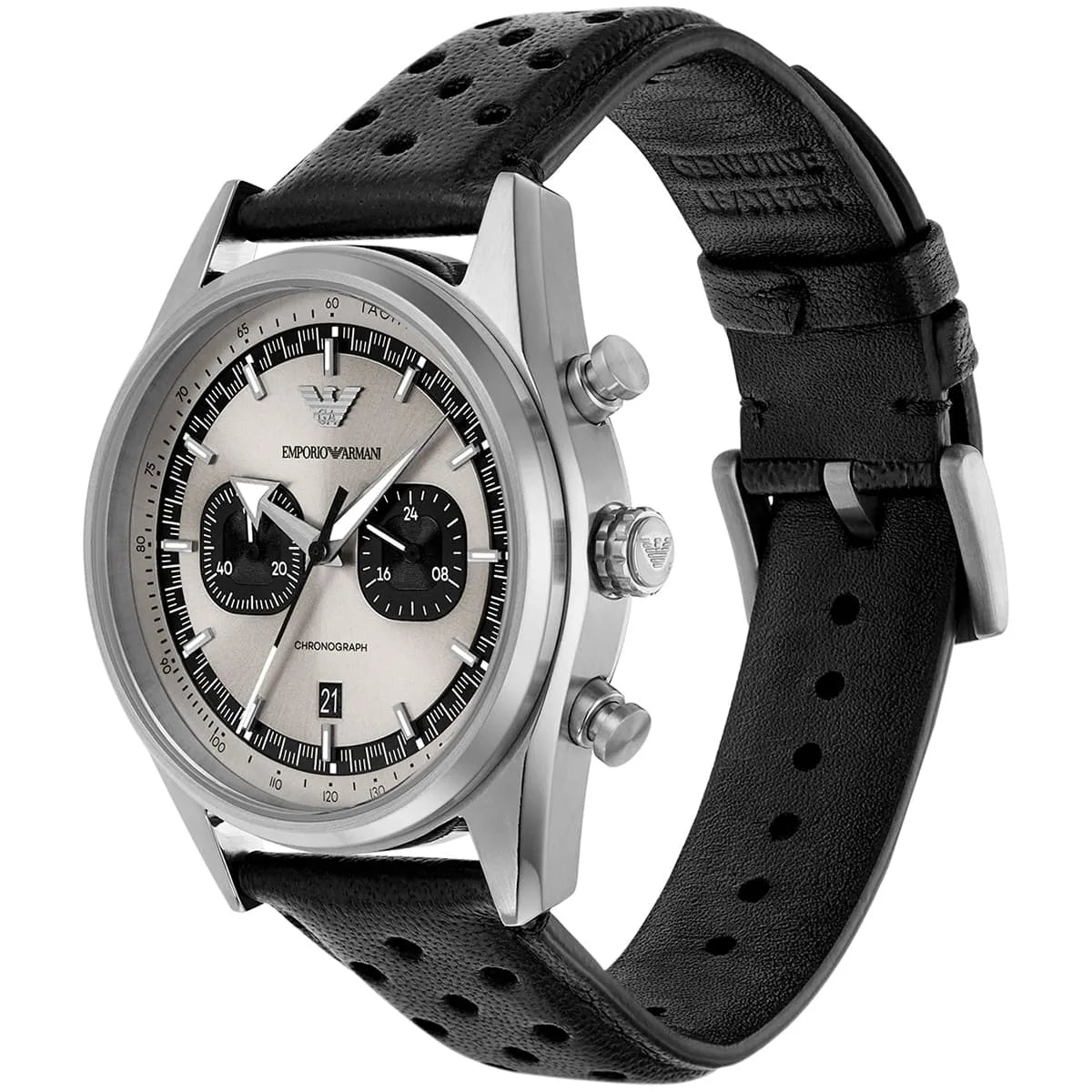 Emporio Armani Racer AR11677 Silver Dial Perforated Leather Men's Watch