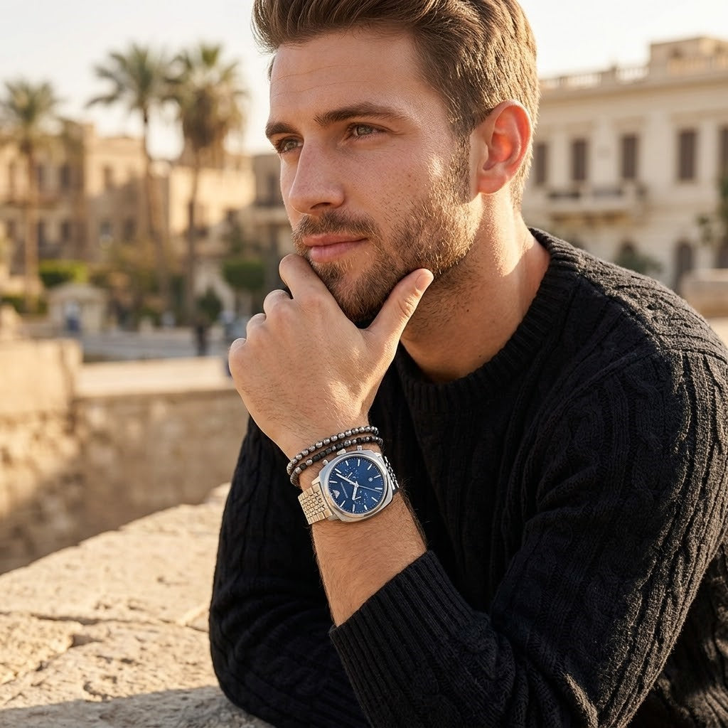 Emporio Armani Carlo Chronograph AR11688 Silver Blue Dial Metal Men's Watch