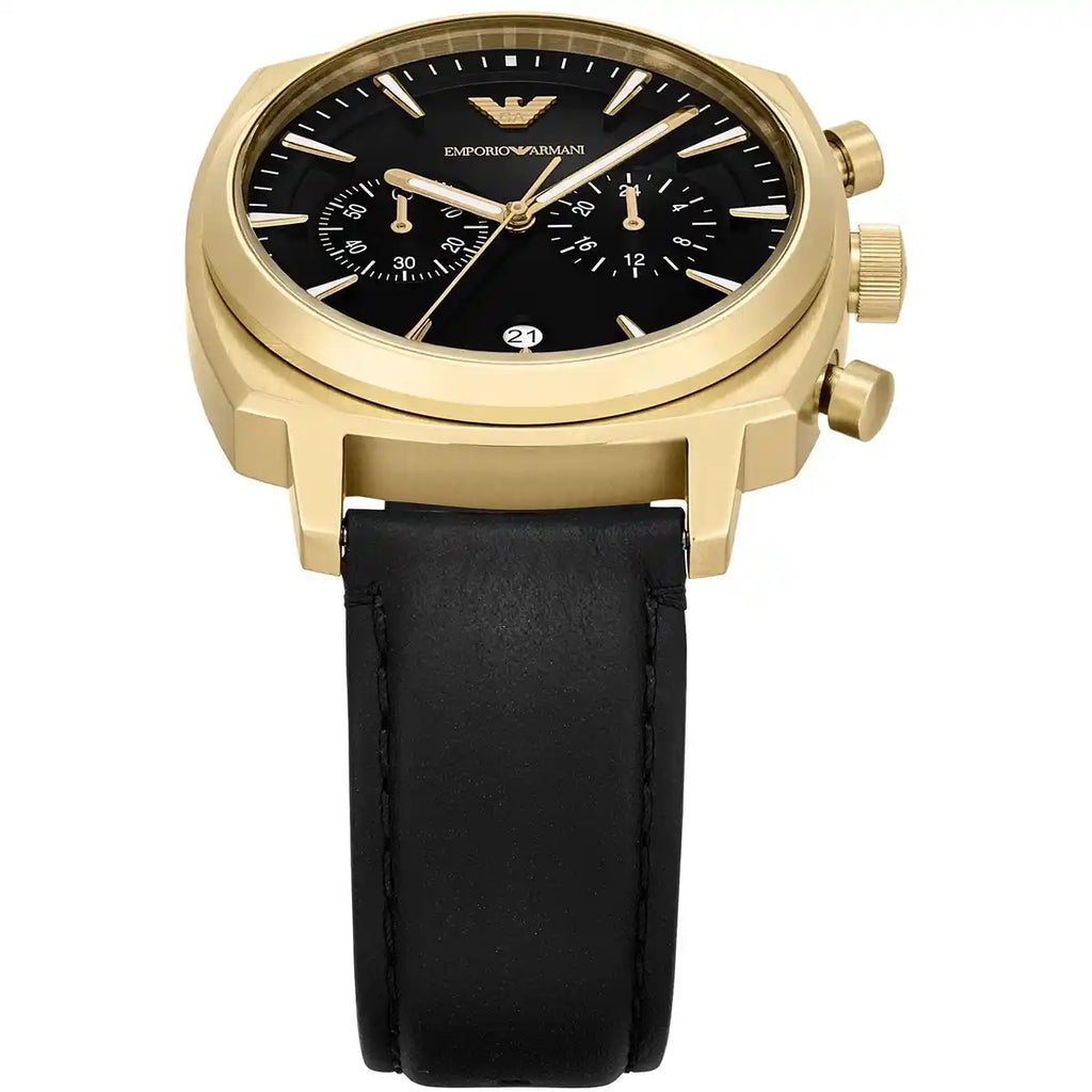 Emporio Armani Carlo Chronograph AR11690 Gold Black Dial Leather Men's Watch