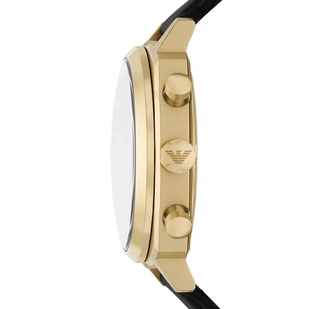 Emporio Armani Carlo Chronograph AR11690 Gold Black Dial Leather Men's Watch