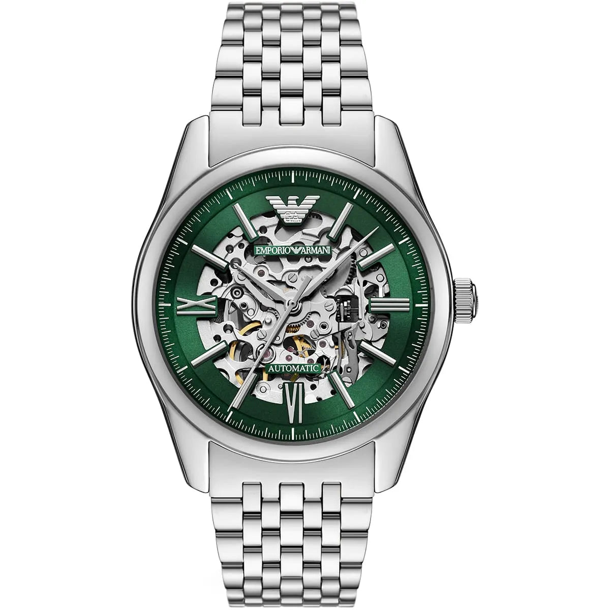 Emporio Armani Antonio AR60091 Silver-Tone Green Skeleton Automatic Men's Watch