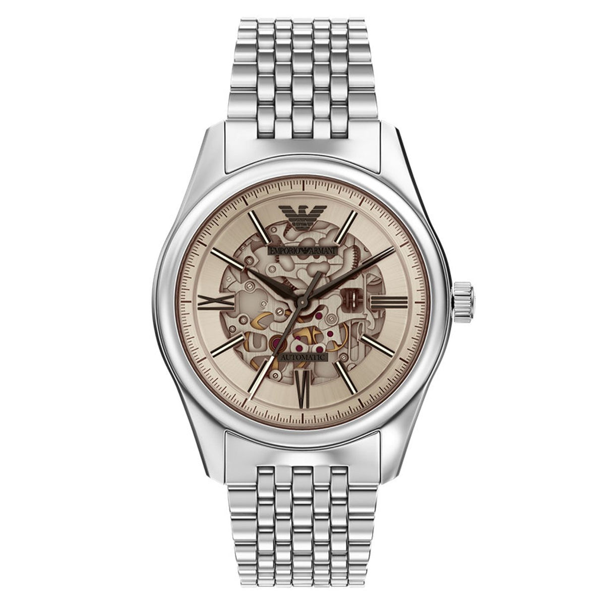 Emporio Armani Antonio AR60095 Silver-Tone Beige Skeleton Automatic Men's Watch