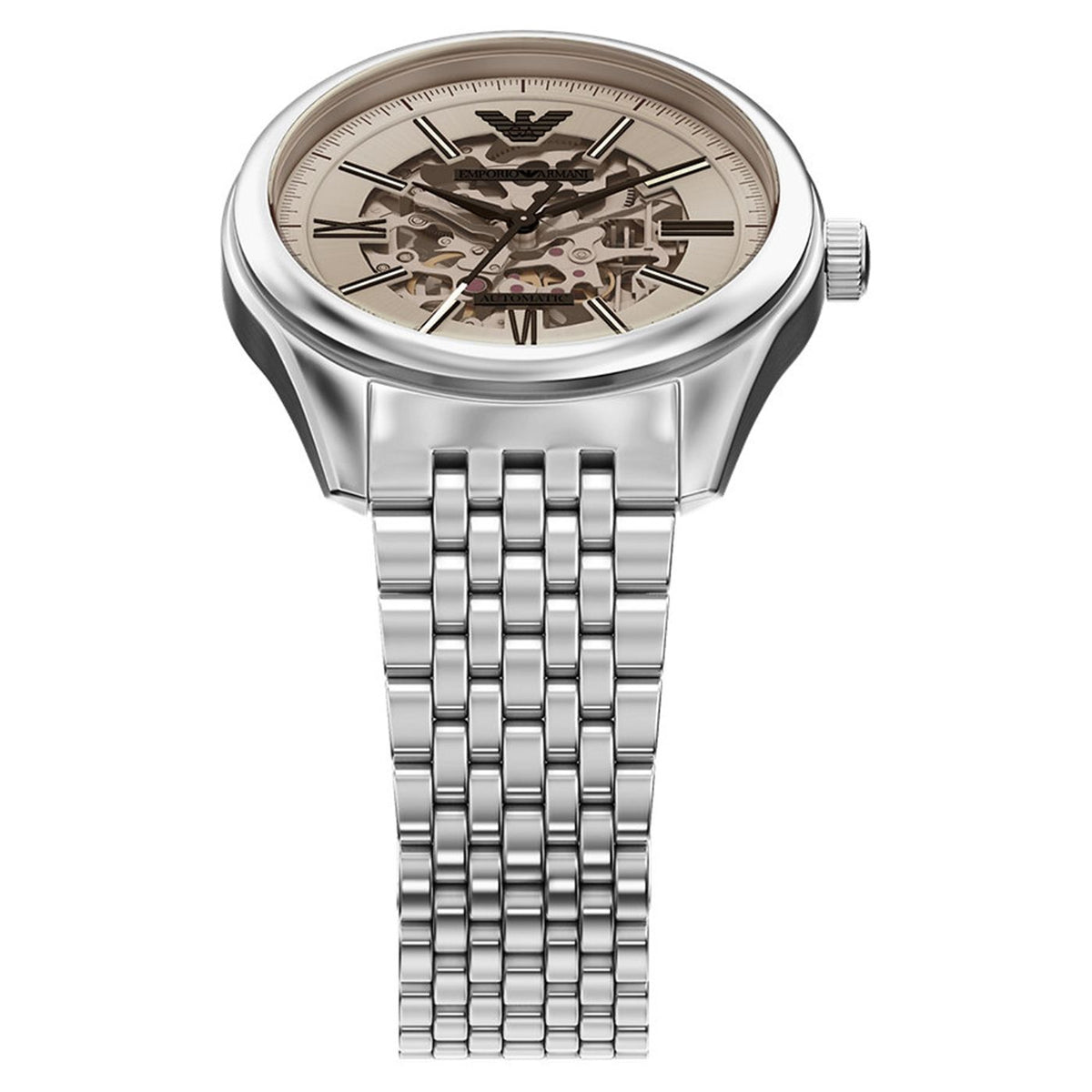 Emporio Armani Antonio AR60095 Silver-Tone Beige Skeleton Automatic Men's Watch