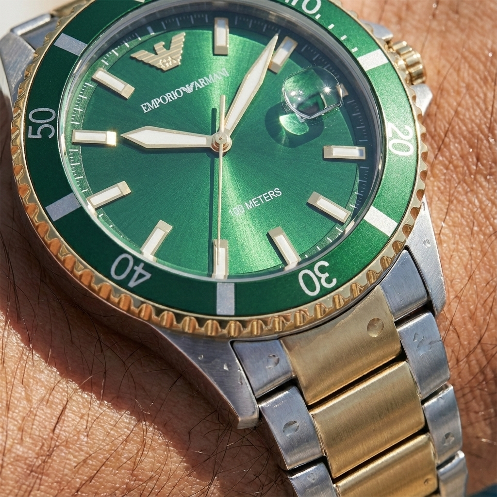 Emporio Armani AR80063 Two-Tone Green Diver Style Watch