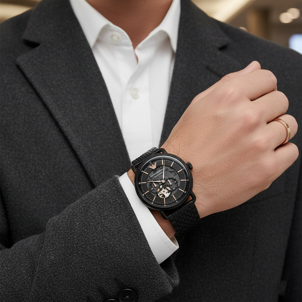 Emporio Armani Aviator AR60025 Meccanico Automatic Black Mesh Watch